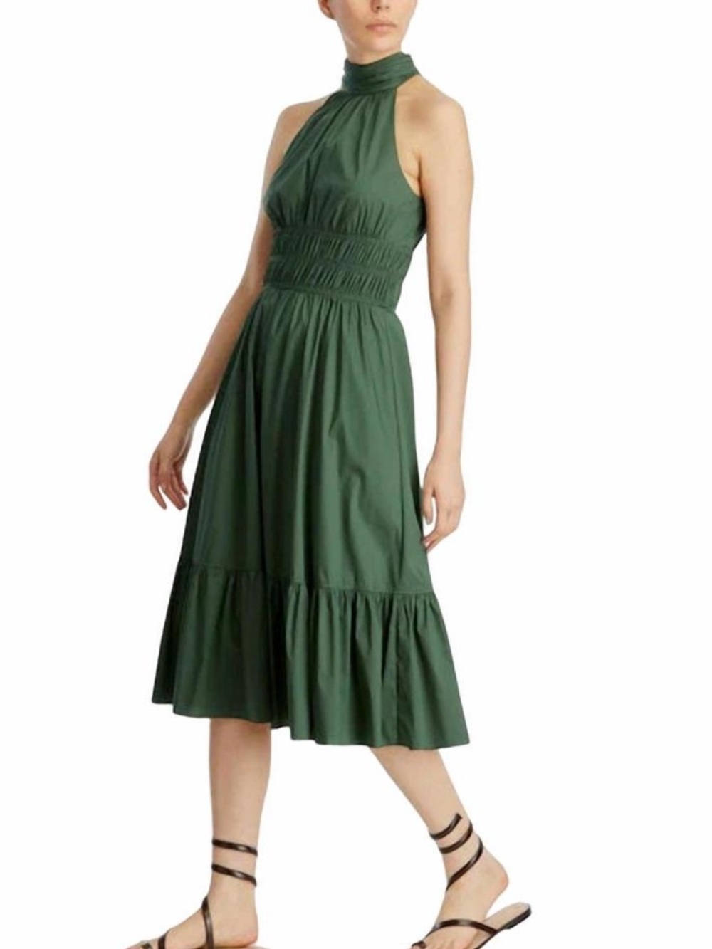 NWT Veronica Beard Kinny Halter Midi Dress in Forest Green Sz 12 smocked luxury